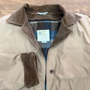 Vtg London Fog Womens 14 Tan Corduroy Collar Plaid Wool Lined Chore Coat Jacket